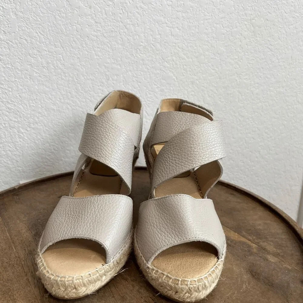 Kanna Beige Leather Espadrille Wedge Heeled Strappy Sandals Women's Size 40 10